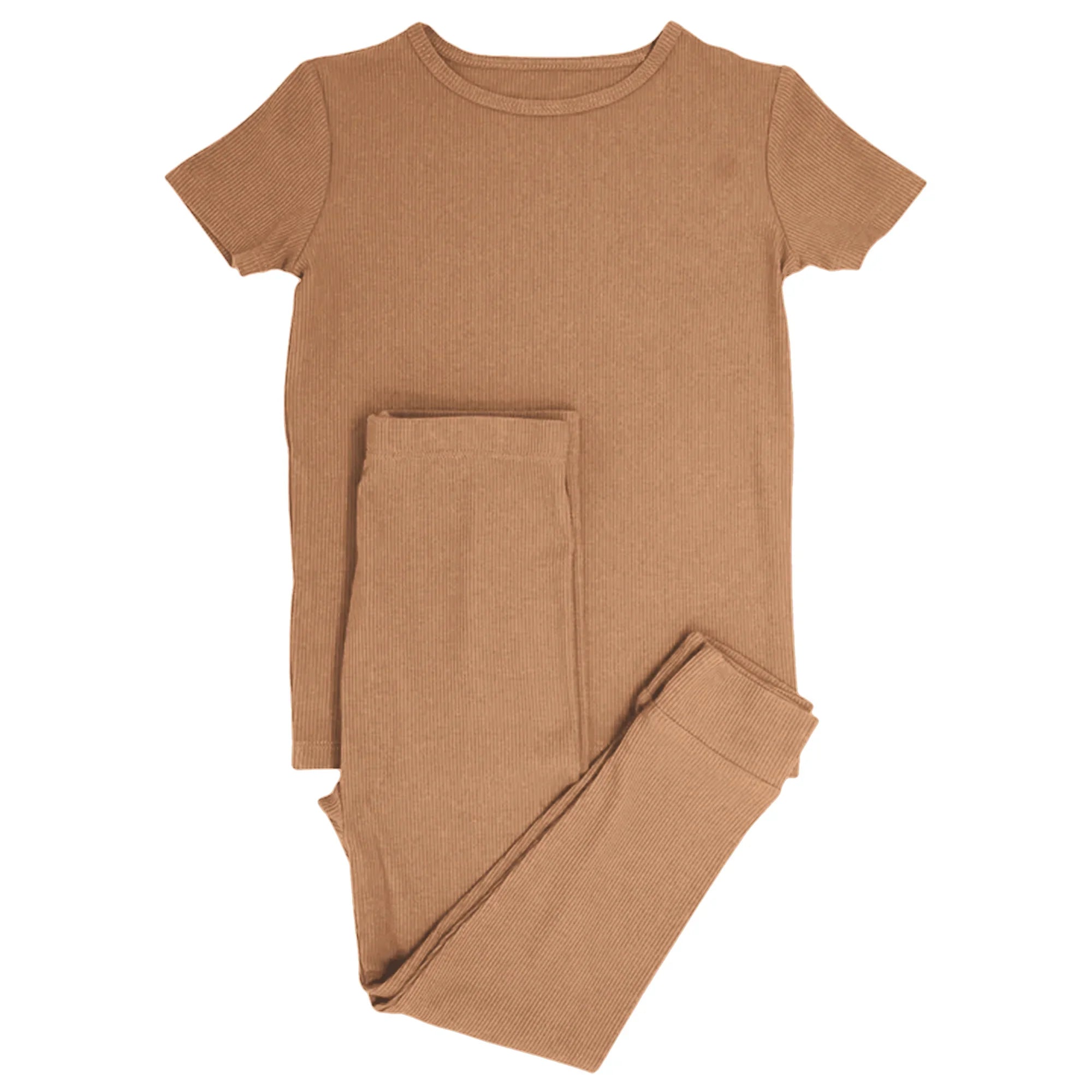 Caramel Ribbed Two Piece Short Sleeve & Shorts Pajama Set - StazzyBaby