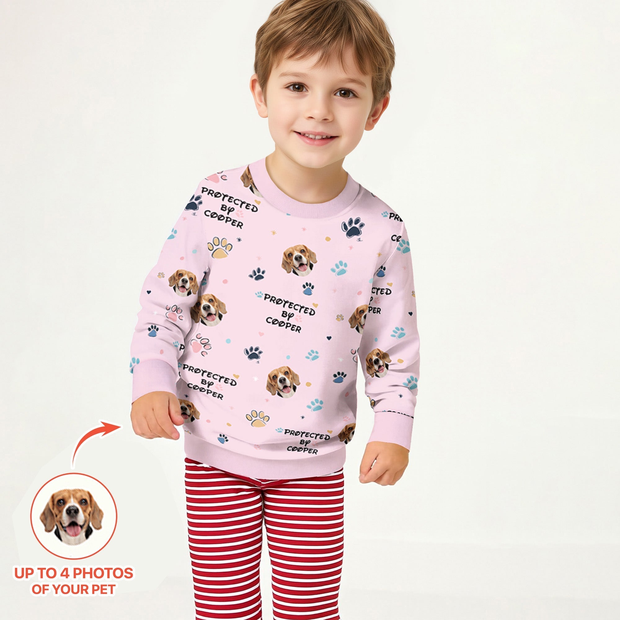 Custom Dog Photo Pattern "Protected By" Crewneck Sweatshirt - StazzyBaby