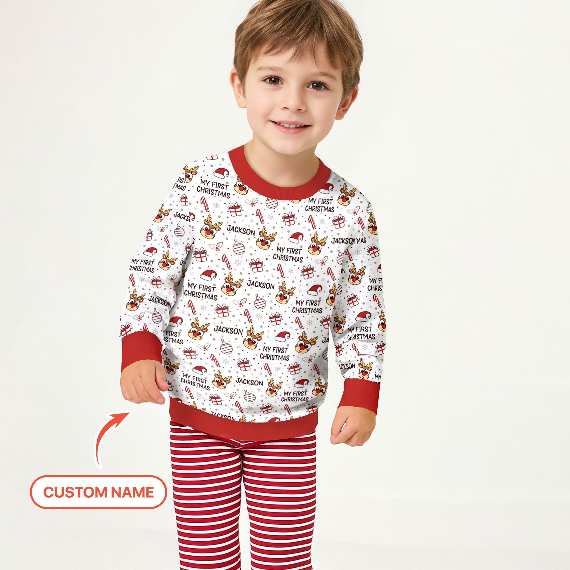 Custom Name Reindeer Doodle My First Christmas Crewneck Sweatshirt - StazzyBaby