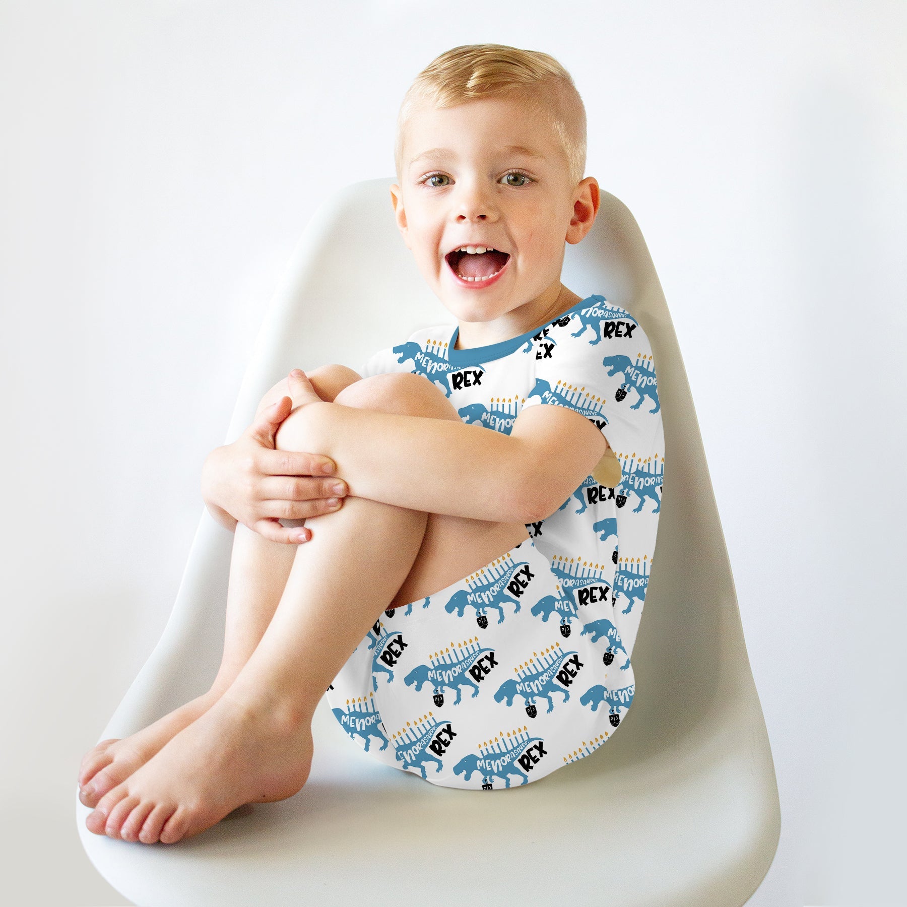 Dinosaur Hanukkah Boy Two Piece Short Sleeve & Shorts Pajama Set - StazzyBaby