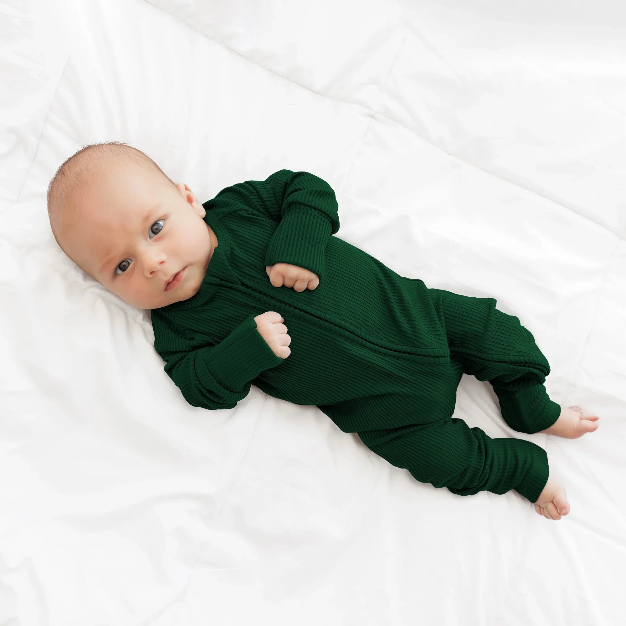 Forest Green Ribbed Zippy - StazzyBaby
