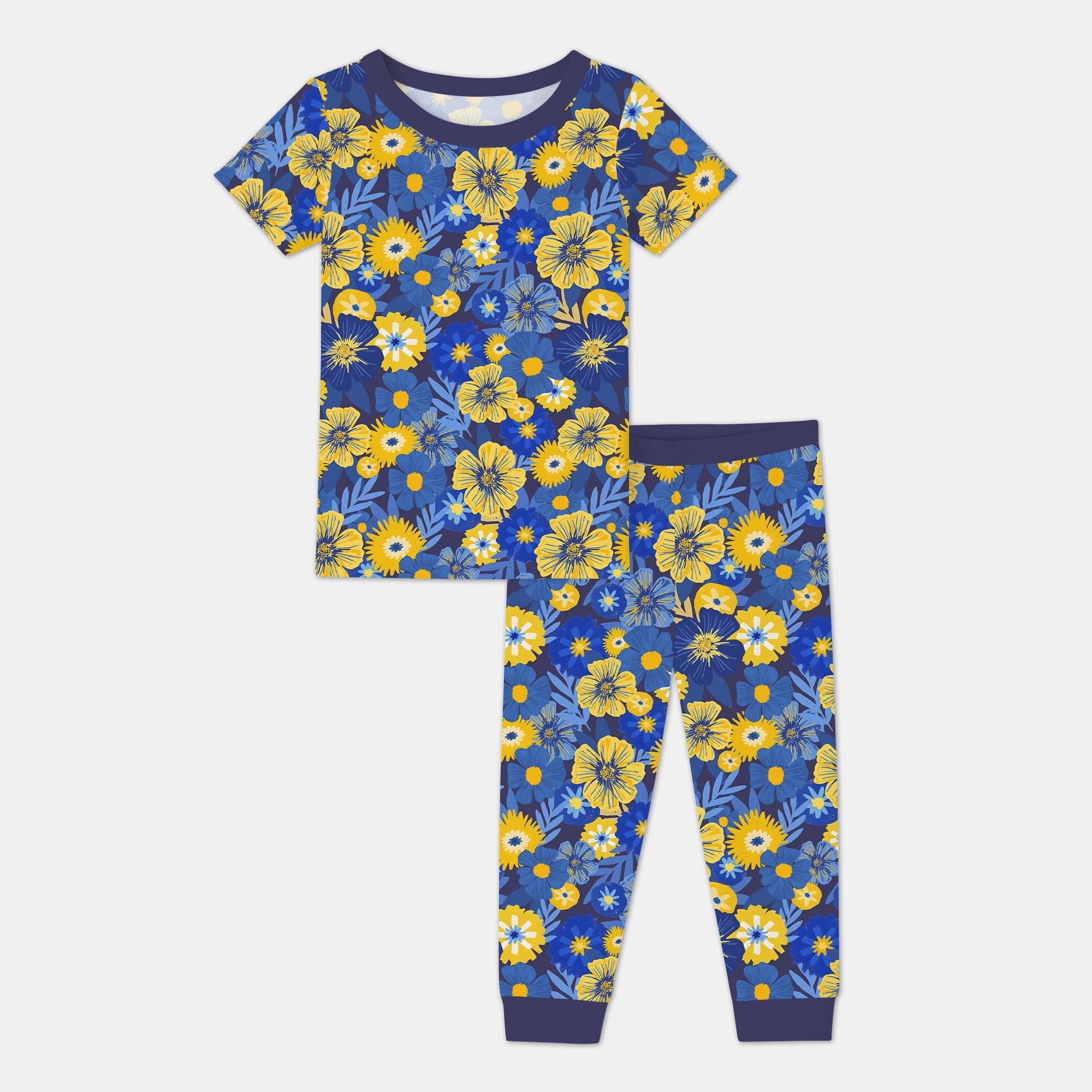 Hanukkah Little Flowers Girl Two Piece Short Sleeve & Pants Pajama Set - StazzyBaby
