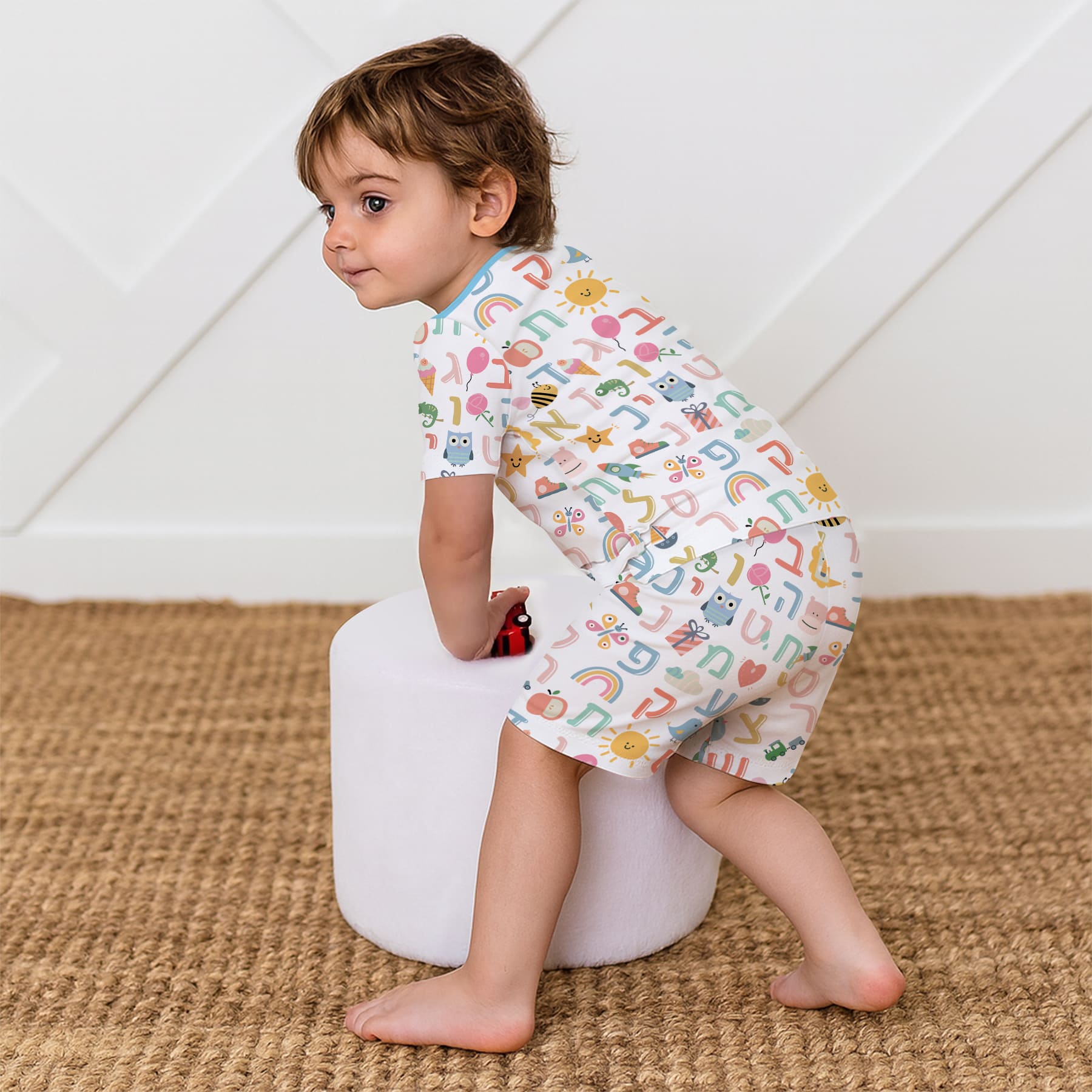 Hebrew Alphabet Two Piece Short Sleeve & Shorts Pajama Set - StazzyBaby