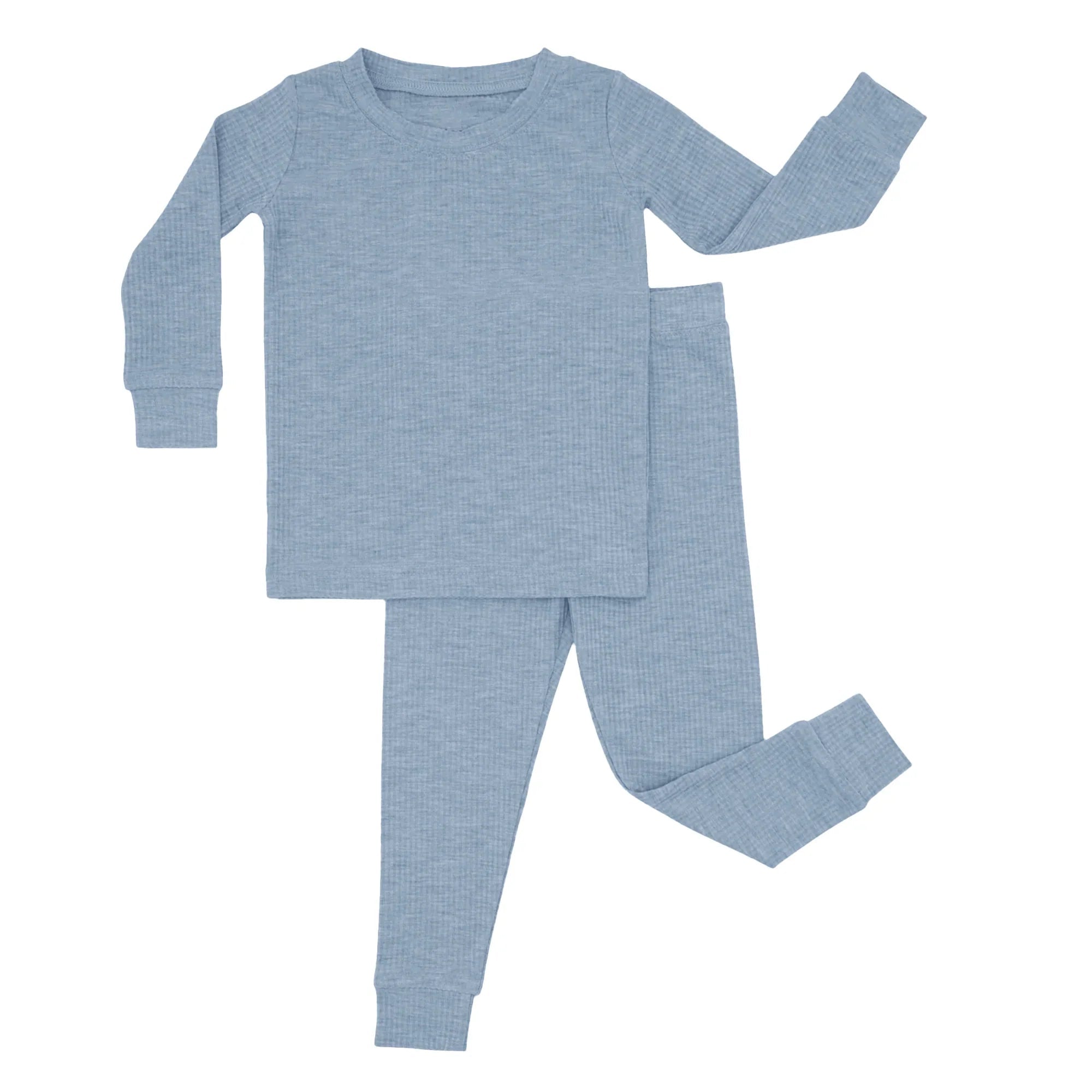 Misty Blue Ribbed Two Piece Long Sleeve Pajama Set - StazzyBaby