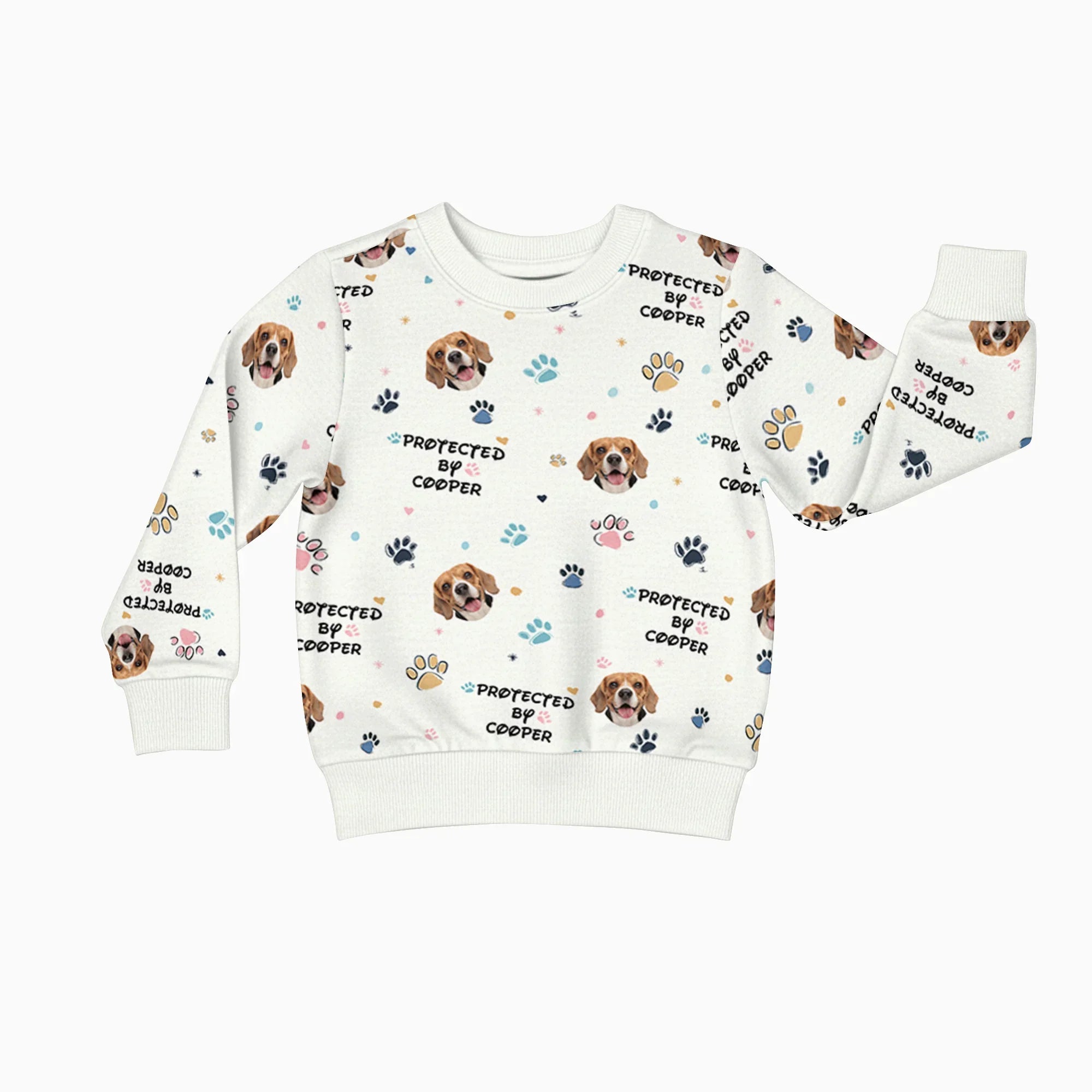 Custom Dog Photo Pattern "Protected By" Crewneck Sweatshirt - StazzyBaby