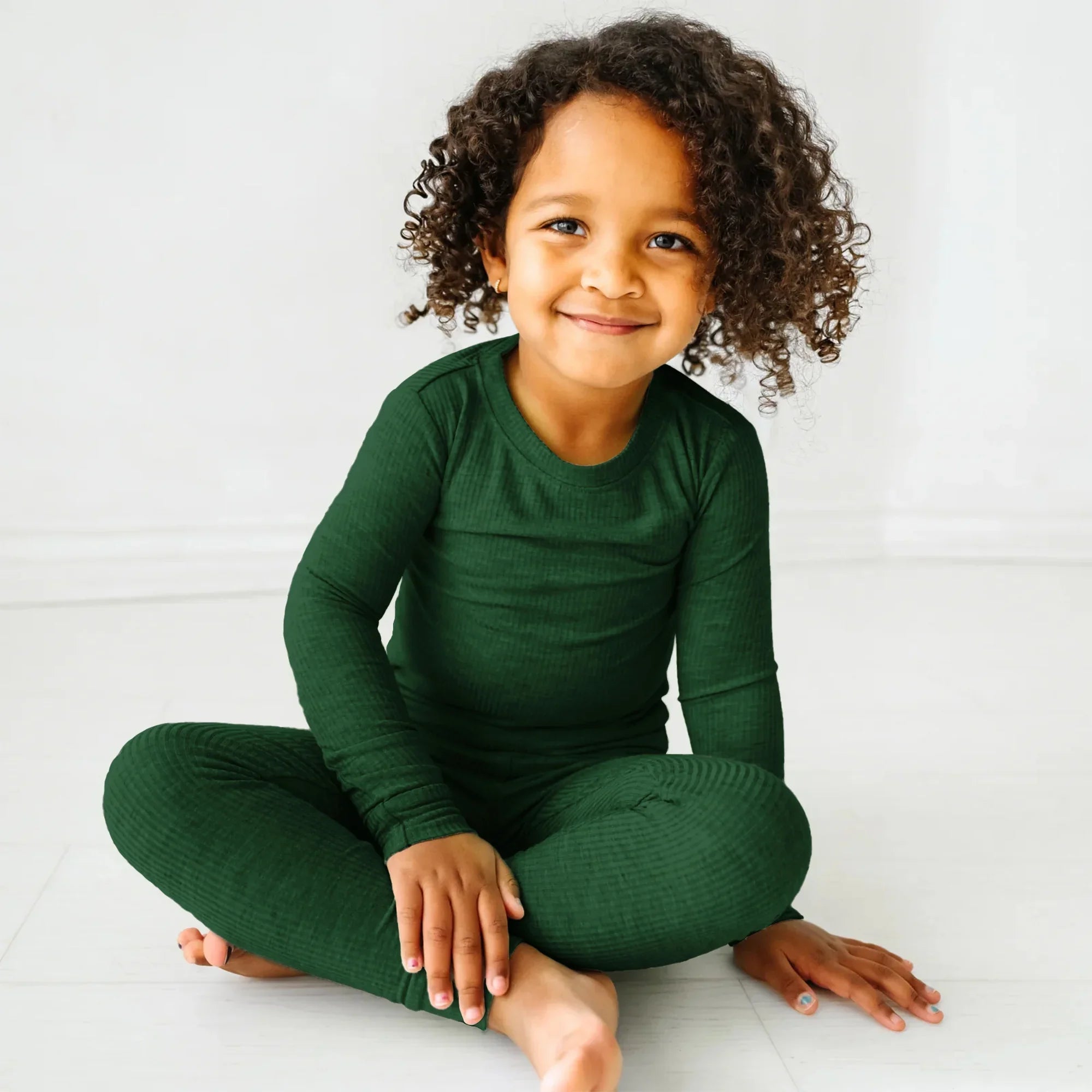 Forest Green Ribbed Two Piece Short Sleeve & Pants Pajama Set - StazzyBaby