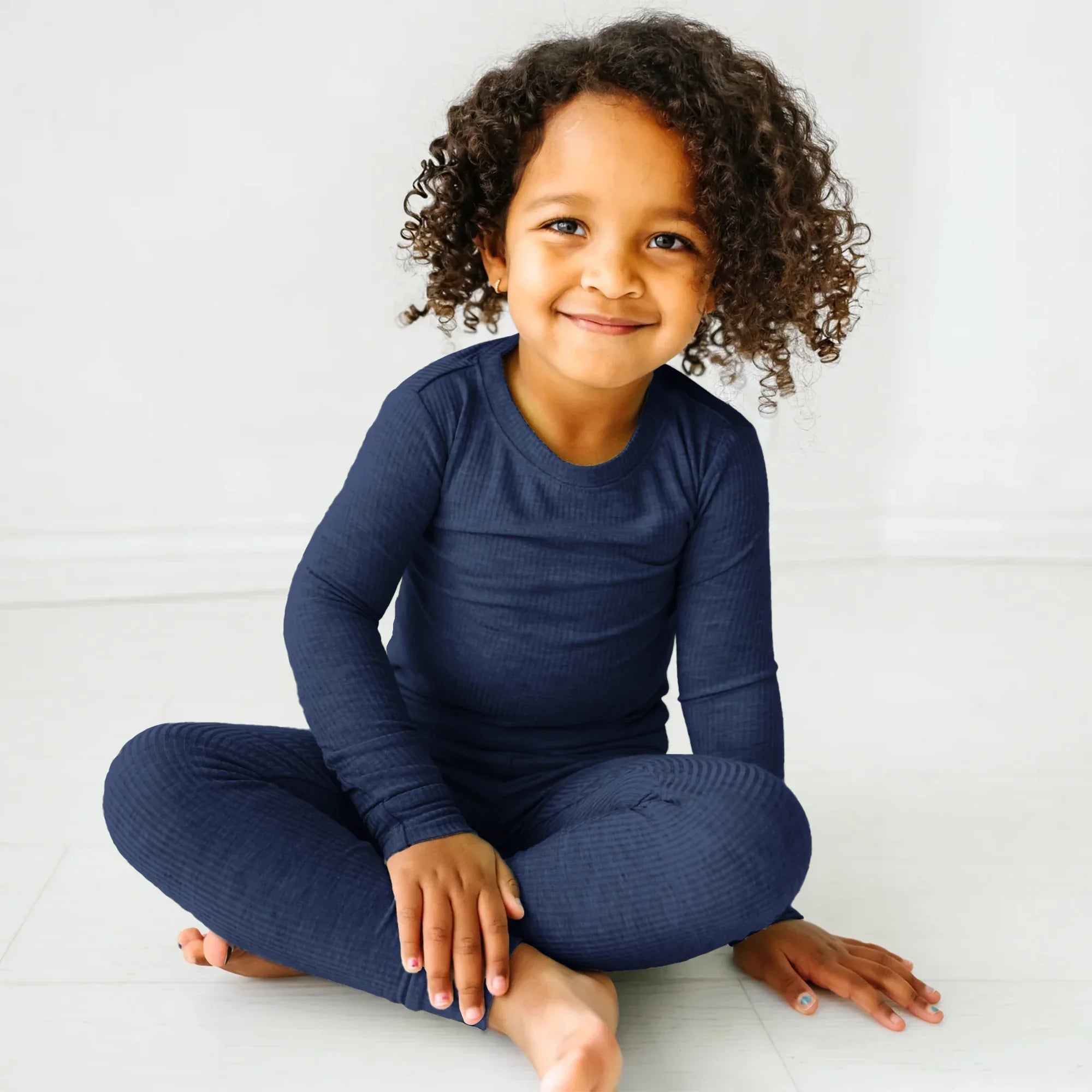 Midnight Blue Ribbed Two Piece Long Sleeve Pajama Set - StazzyBaby