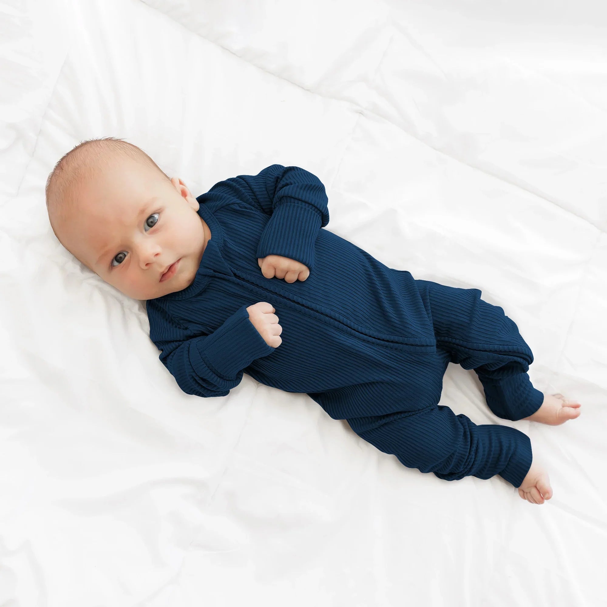 Midnight Blue Ribbed Zippy - StazzyBaby