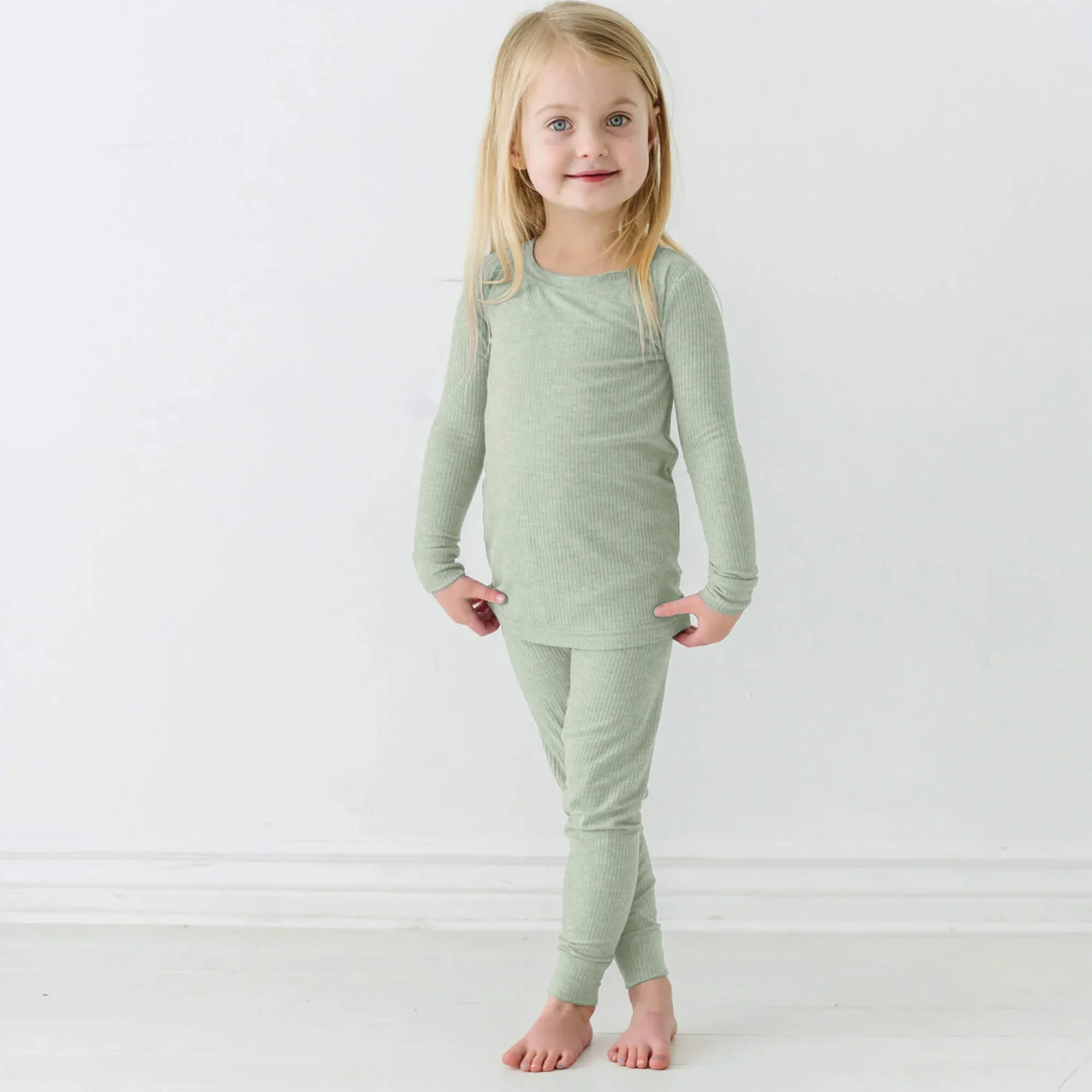 Sweet Sage Ribbed Two Piece Long Sleeve Pajama Set - StazzyBaby
